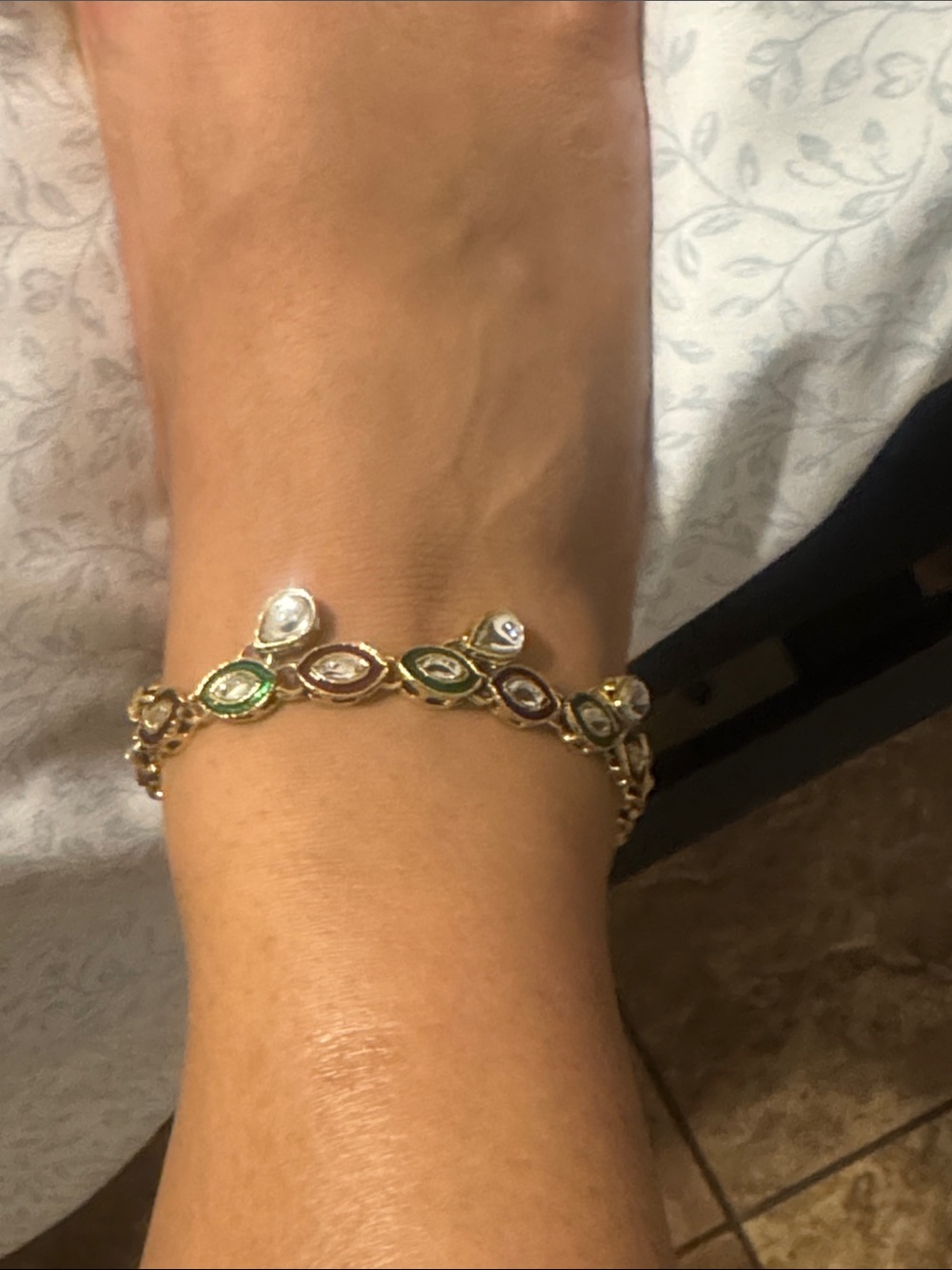 Gold Tone Green and White Stone Women's Bracelet/anklet